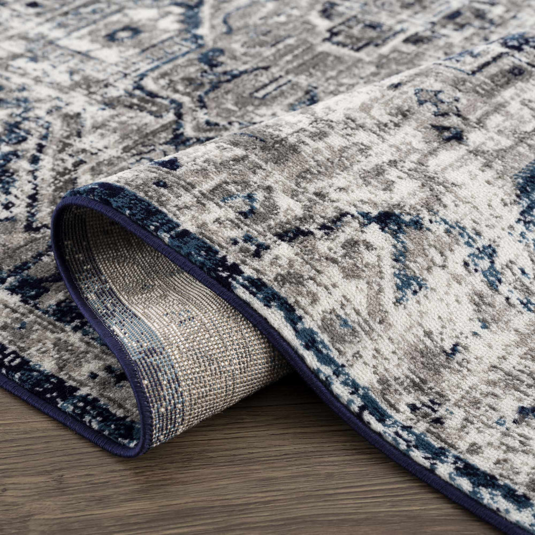 Traditional Heriz Design Blue, Gray and Ivory Jute Backing Area Rug - The Rug Decor