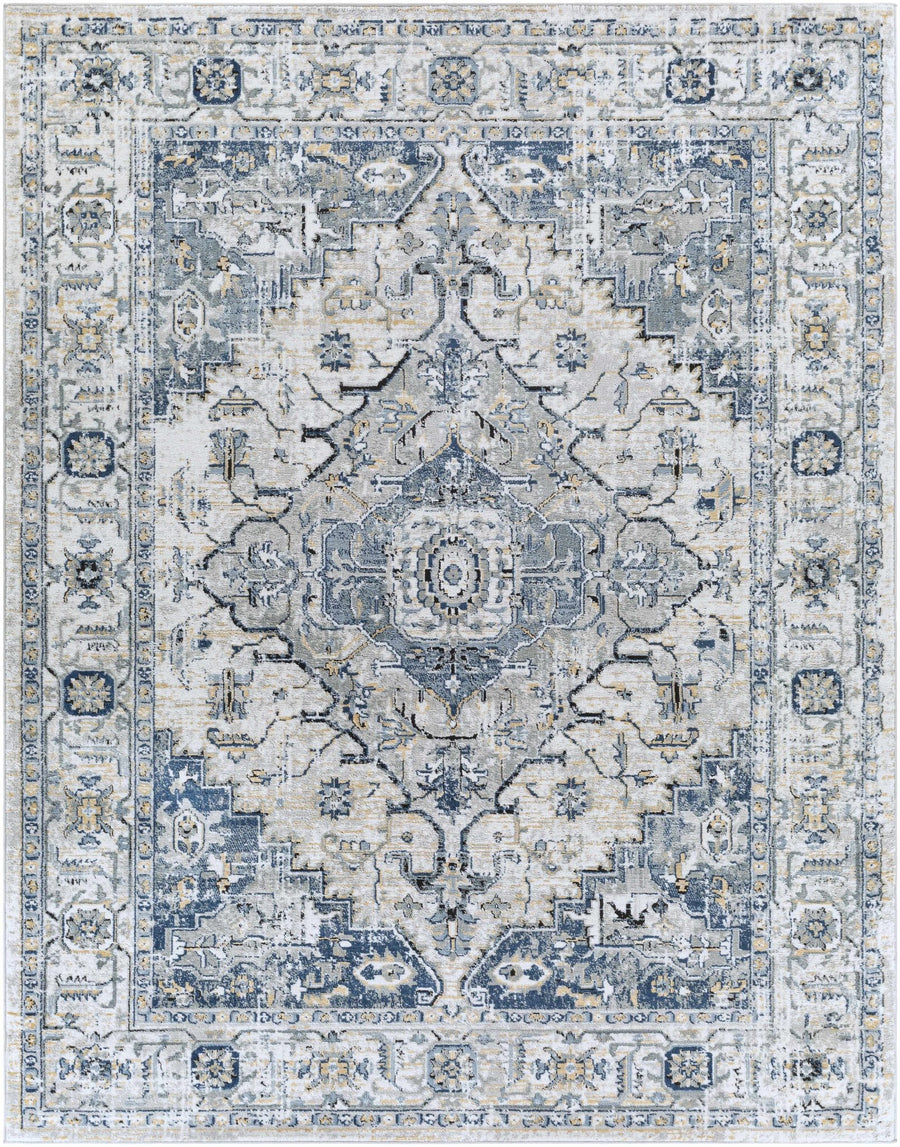 Traditional Heriz Design Ivory, Gray and Blue Medium Pile Area Rug - The Rug Decor