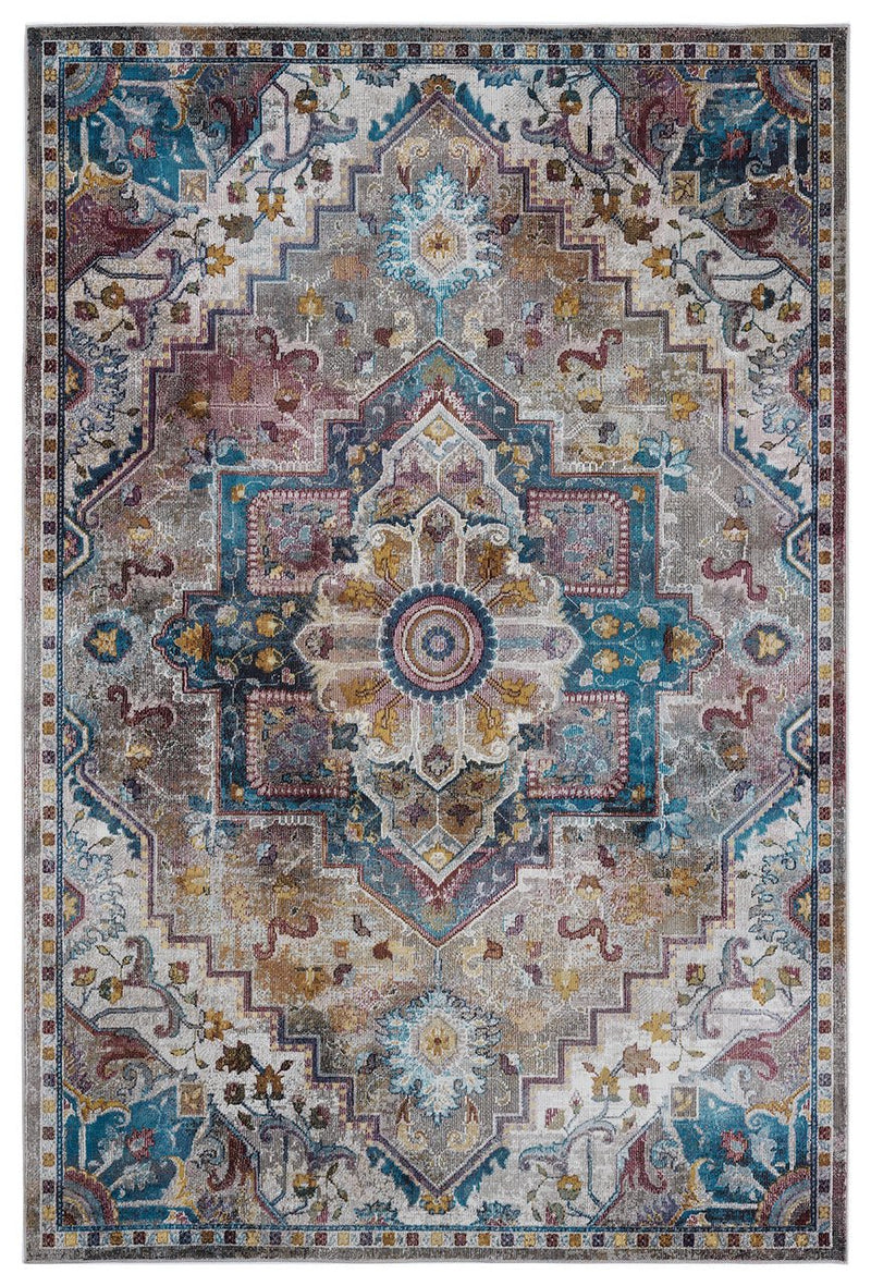 Traditional Heriz Design Teal, Beige, Charcoal and Brown Multi color Area Rug - The Rug Decor