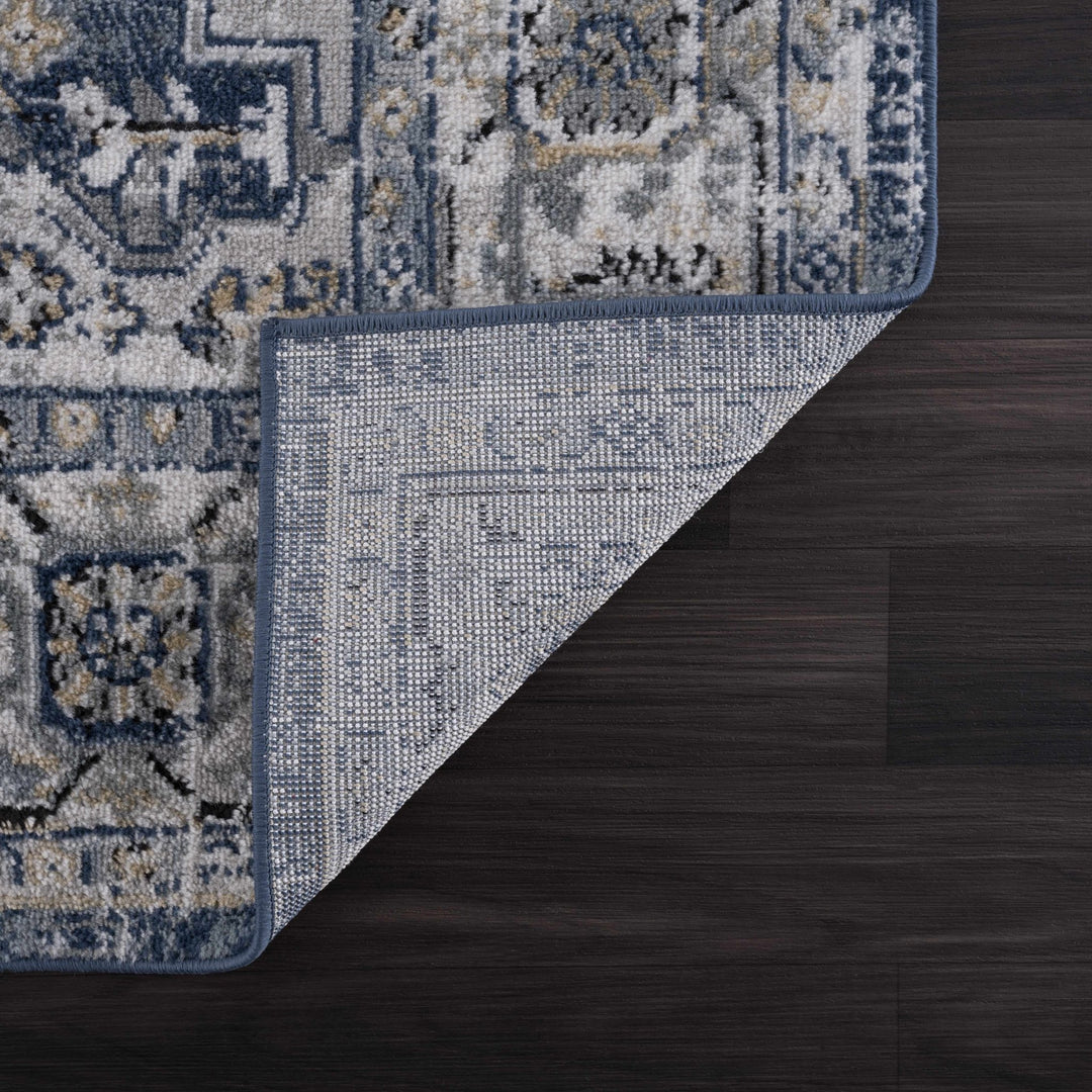 Traditional Heriz Medallion Design Blue, Ivory and Gray Medium Pile Area Rug - The Rug Decor