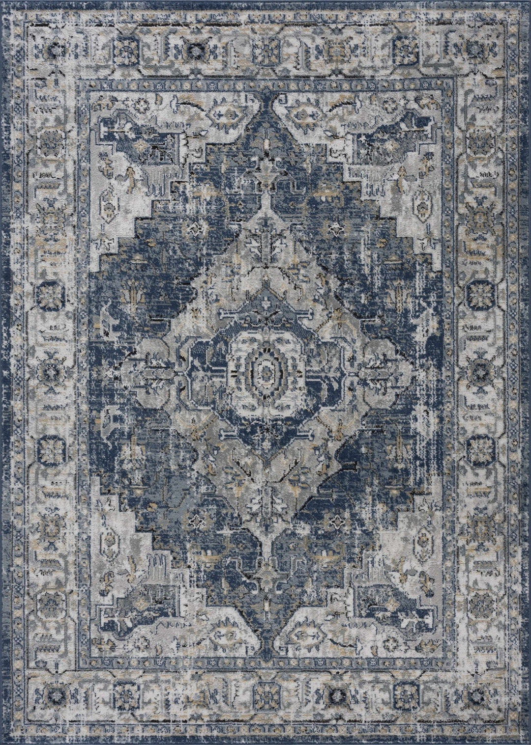 Traditional Heriz Medallion Design Blue, Ivory and Gray Medium Pile Area Rug - The Rug Decor