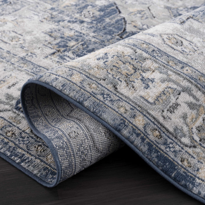 Traditional Heriz Medallion Design Blue, Ivory and Gray Medium Pile Area Rug - The Rug Decor