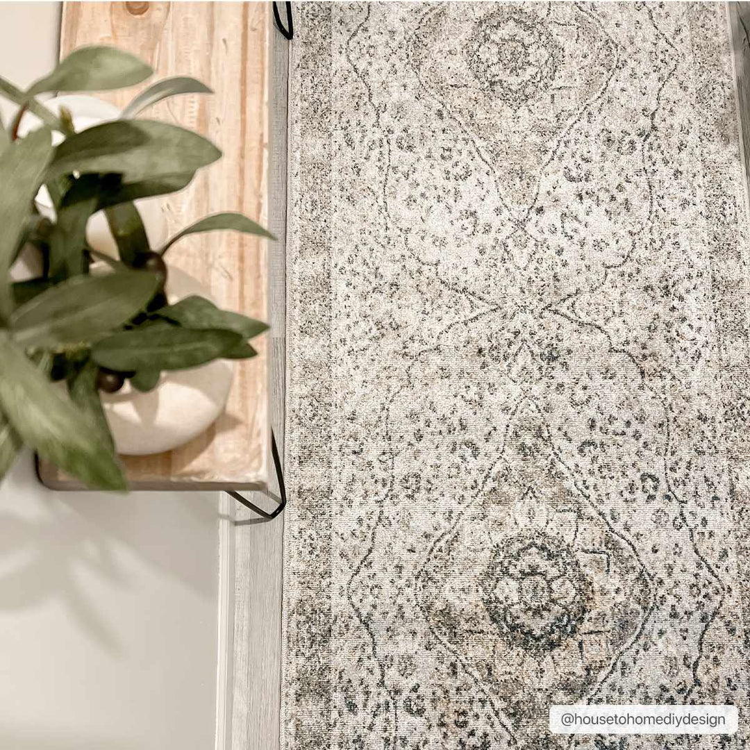 Traditional Heriz Medallion Design Silver, Gold and Charcoal Washable Area Rug - The Rug Decor