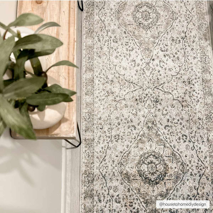 Traditional Heriz Medallion Design Silver, Gold and Charcoal Washable Area Rug - The Rug Decor