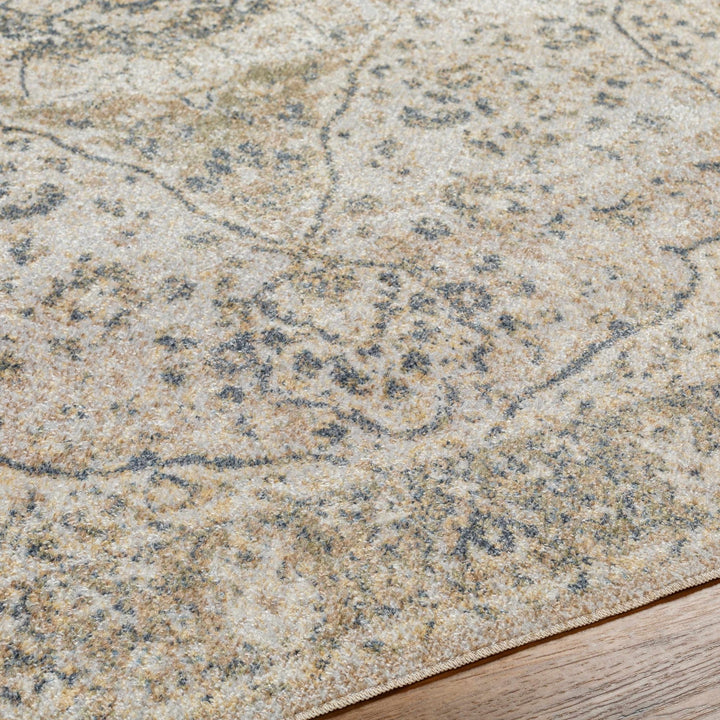 Traditional Heriz Medallion Design Silver, Gold and Charcoal Washable Area Rug - The Rug Decor