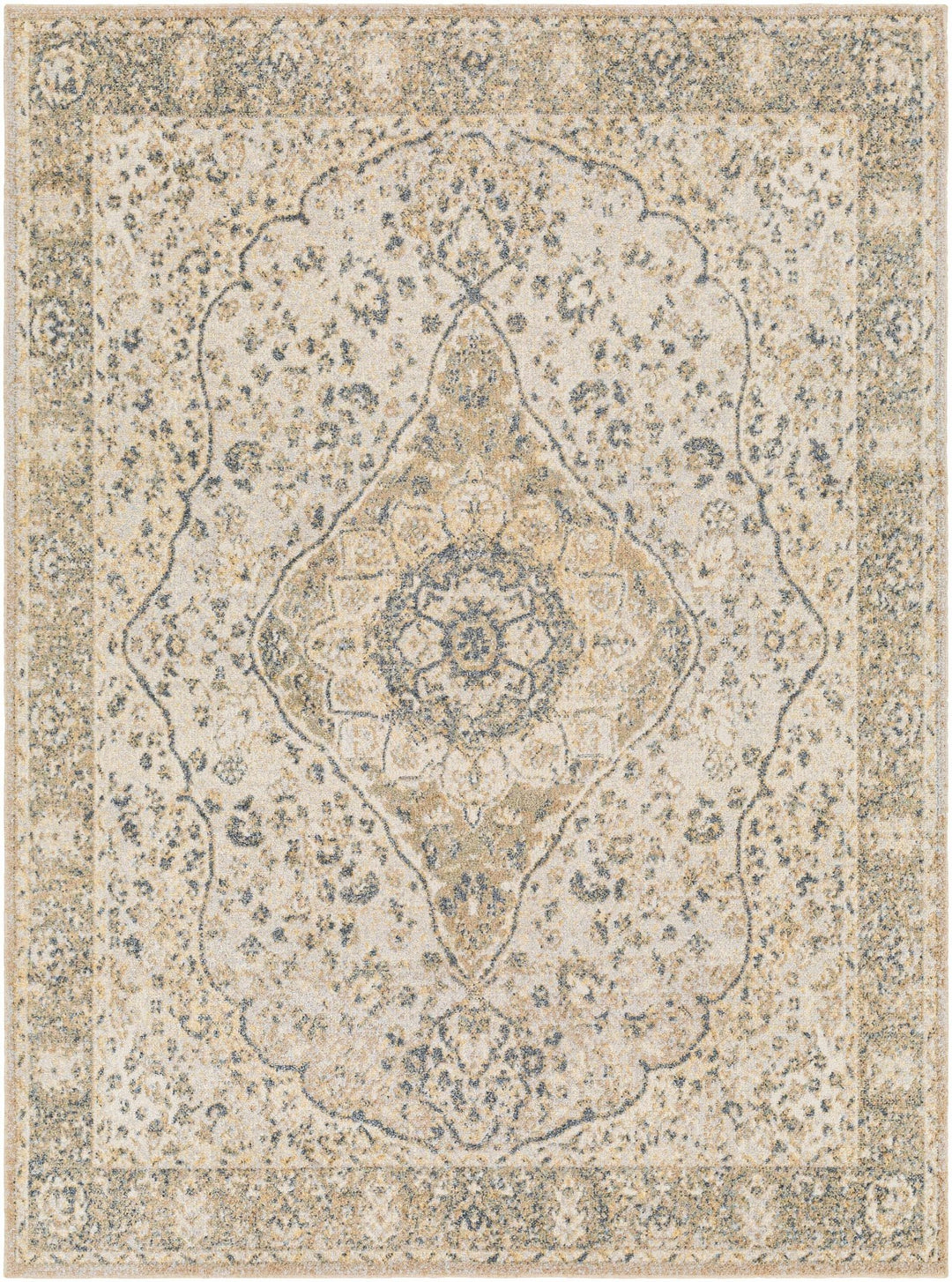 Traditional Heriz Medallion Design Silver, Gold and Charcoal Washable Area Rug - The Rug Decor