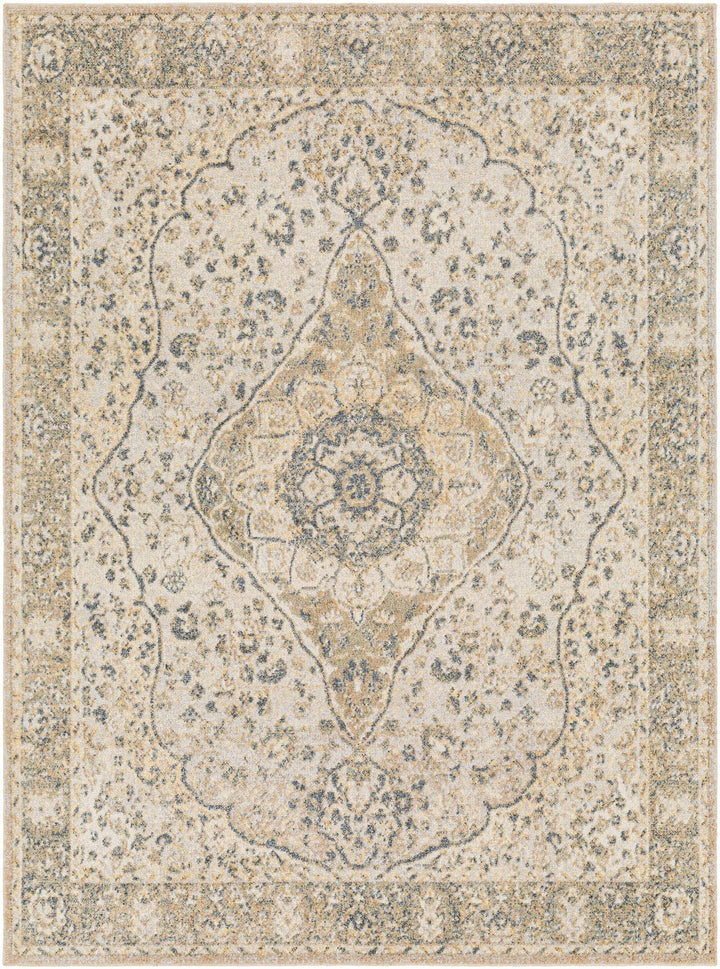 Traditional Heriz Medallion Design Silver, Gold and Charcoal Washable Area Rug - The Rug Decor