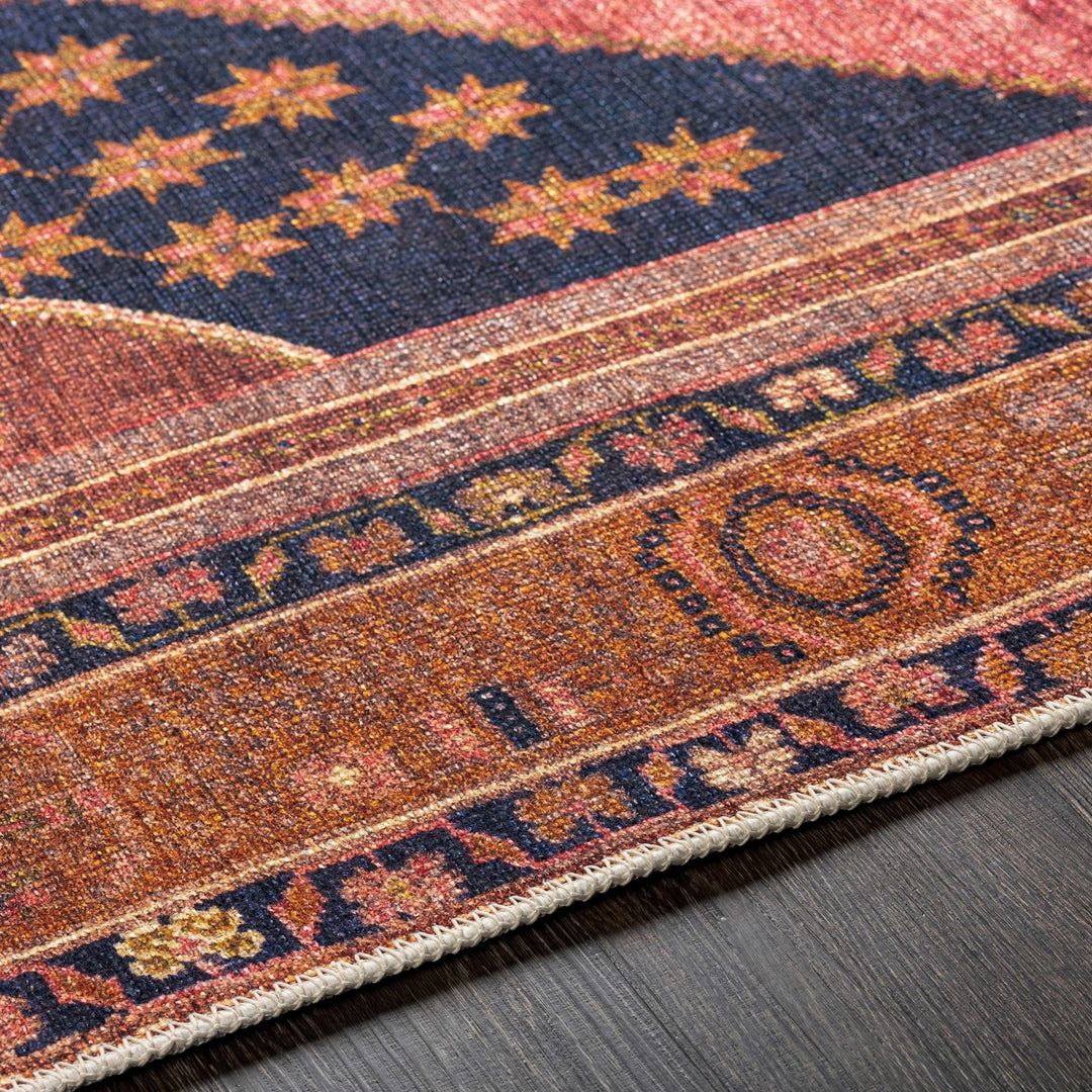 Traditional Heriz Peach, Blue, Gold and Ivory low Pile Washable Area Rug - The Rug Decor