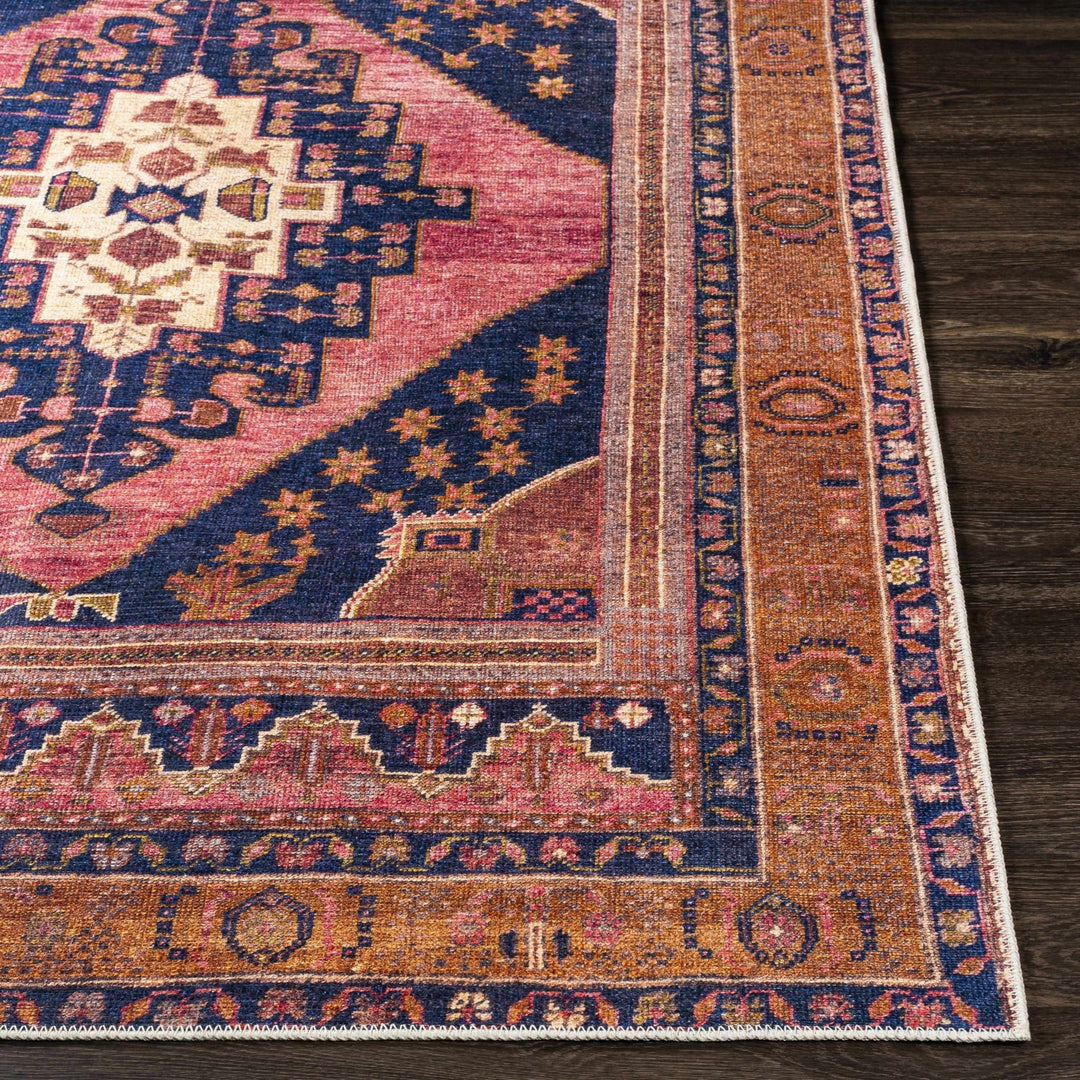 Traditional Heriz Peach, Blue, Gold and Ivory low Pile Washable Area Rug - The Rug Decor