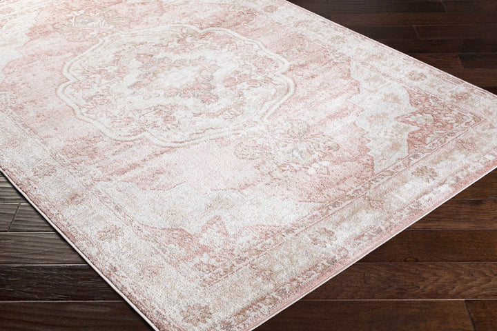 Traditional Heriz Peach Pink and Ivory Medallion Medium Pile Area Rug - The Rug Decor