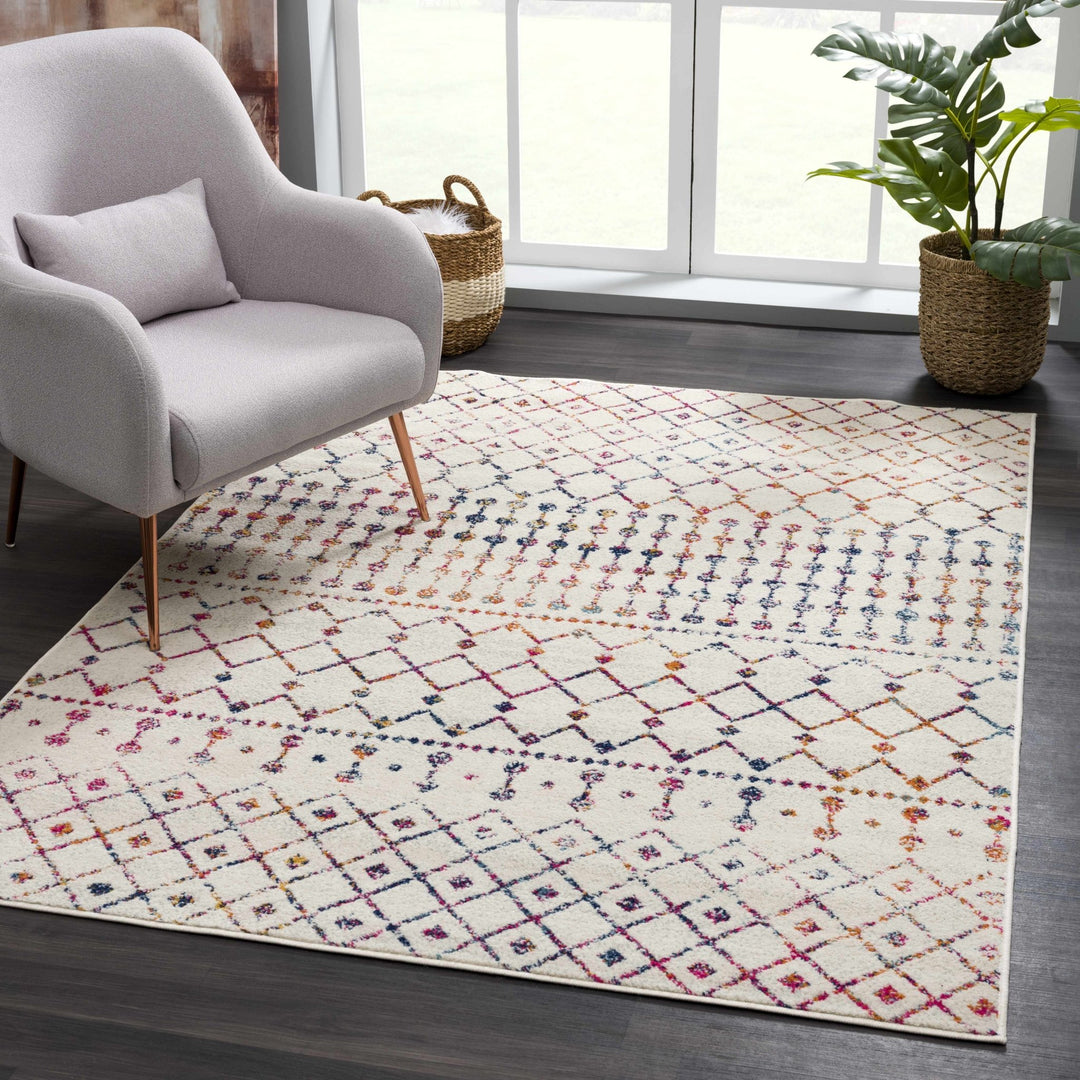 Traditional Ivory, Blue, Gold Multi color Tribal Trellis Area Rug - The Rug Decor