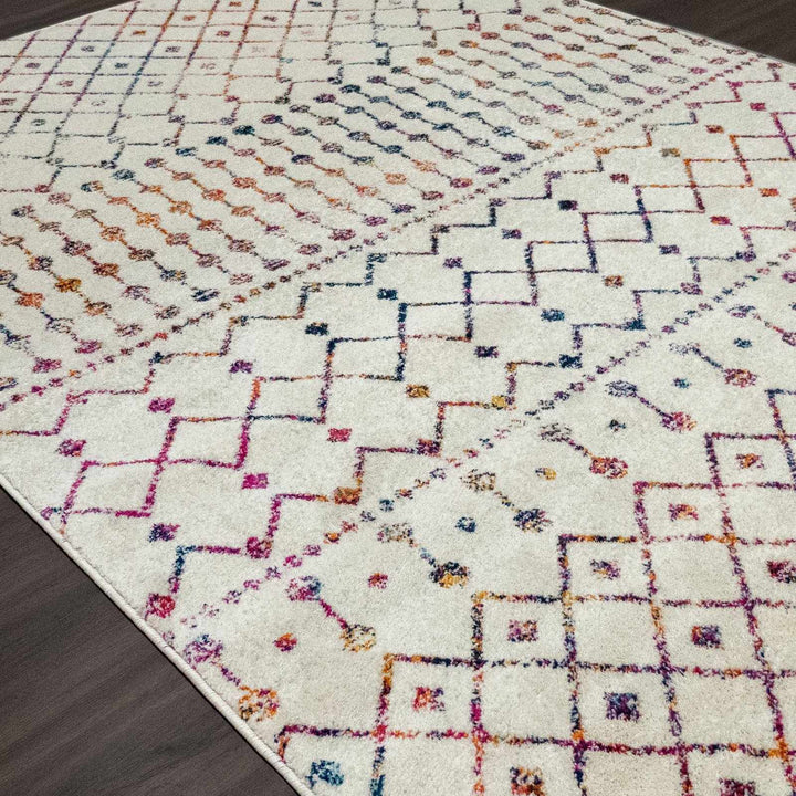 Traditional Ivory, Blue, Gold Multi color Tribal Trellis Area Rug - The Rug Decor