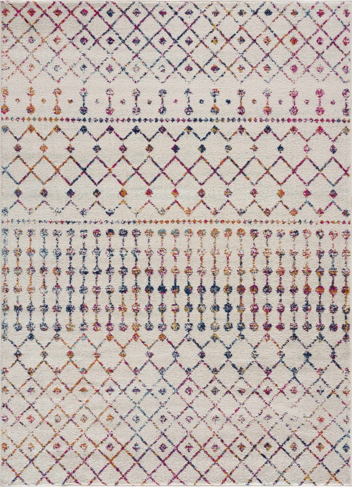 Traditional Ivory, Blue, Gold Multi color Tribal Trellis Area Rug - The Rug Decor