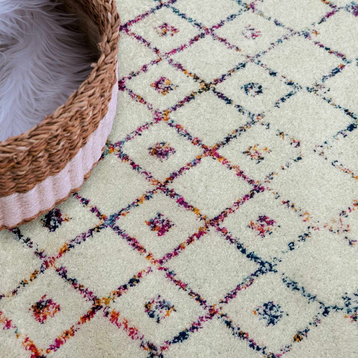Traditional Ivory, Blue, Gold Multi color Tribal Trellis Area Rug - The Rug Decor