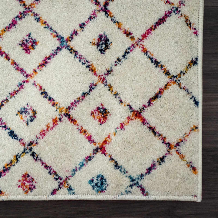 Traditional Ivory, Blue, Gold Multi color Tribal Trellis Area Rug - The Rug Decor