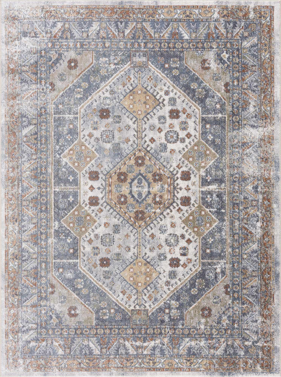 Traditional Ivory, Charcoal and Camel Vintage Style Machine Washable Area Rug - The Rug Decor