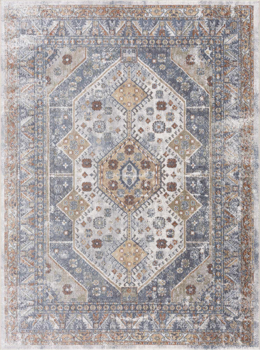 Traditional Ivory, Charcoal and Camel Vintage Style Machine Washable Area Rug - The Rug Decor