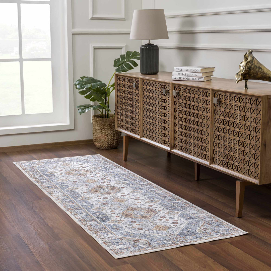 Traditional Ivory, Charcoal and Camel Vintage Style Machine Washable Area Rug - The Rug Decor
