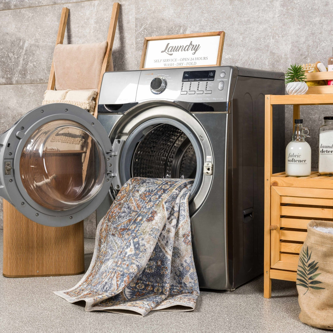 Traditional Ivory, Charcoal and Camel Vintage Style Machine Washable Area Rug - The Rug Decor