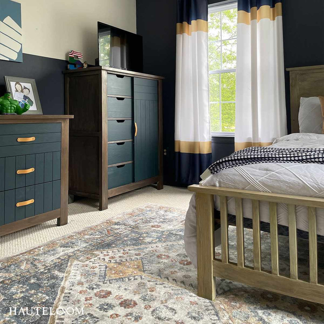 Traditional Ivory, Charcoal and Camel Vintage Style Machine Washable Area Rug - The Rug Decor