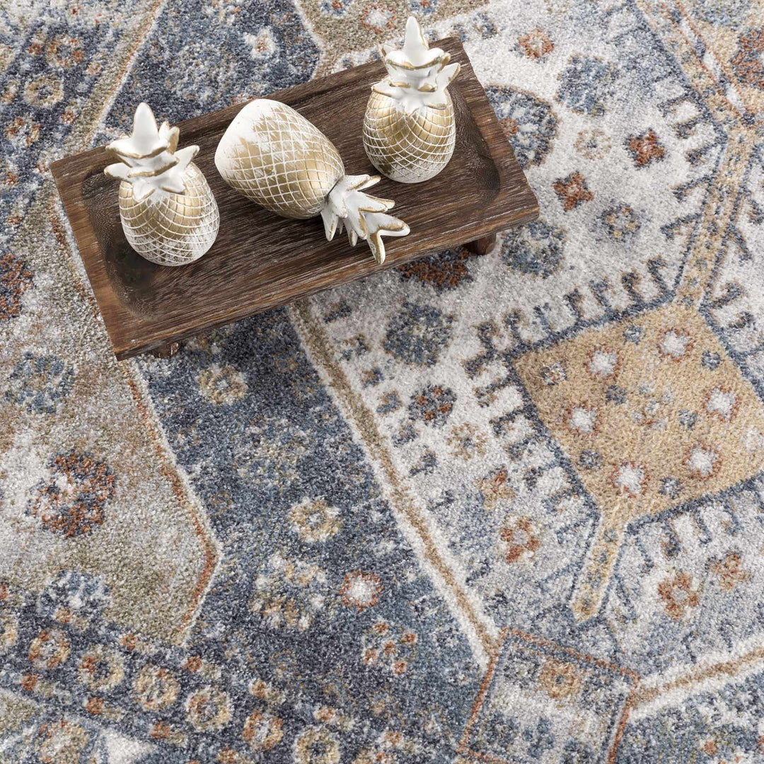 Traditional Ivory, Charcoal and Camel Vintage Style Machine Washable Area Rug - The Rug Decor