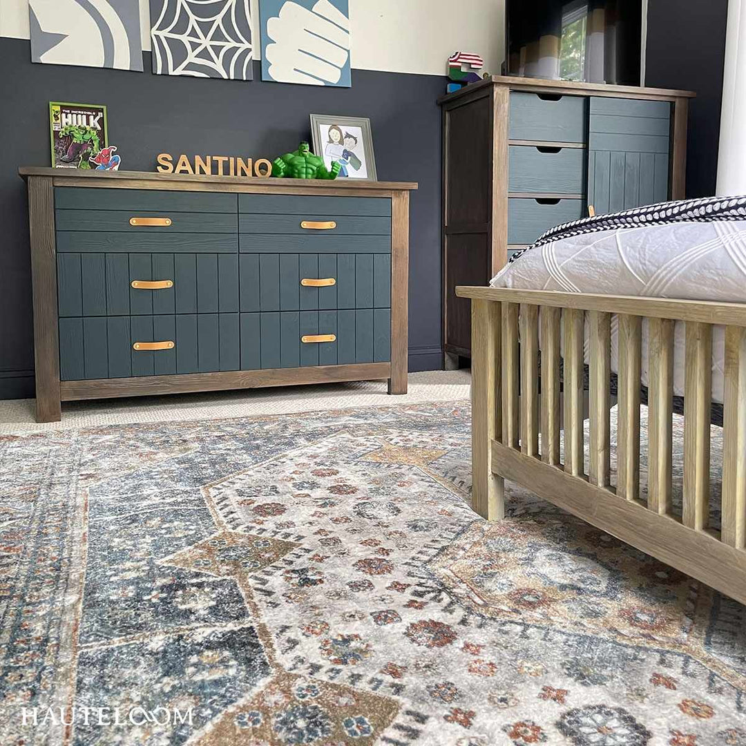 Traditional Ivory, Charcoal and Camel Vintage Style Machine Washable Area Rug - The Rug Decor