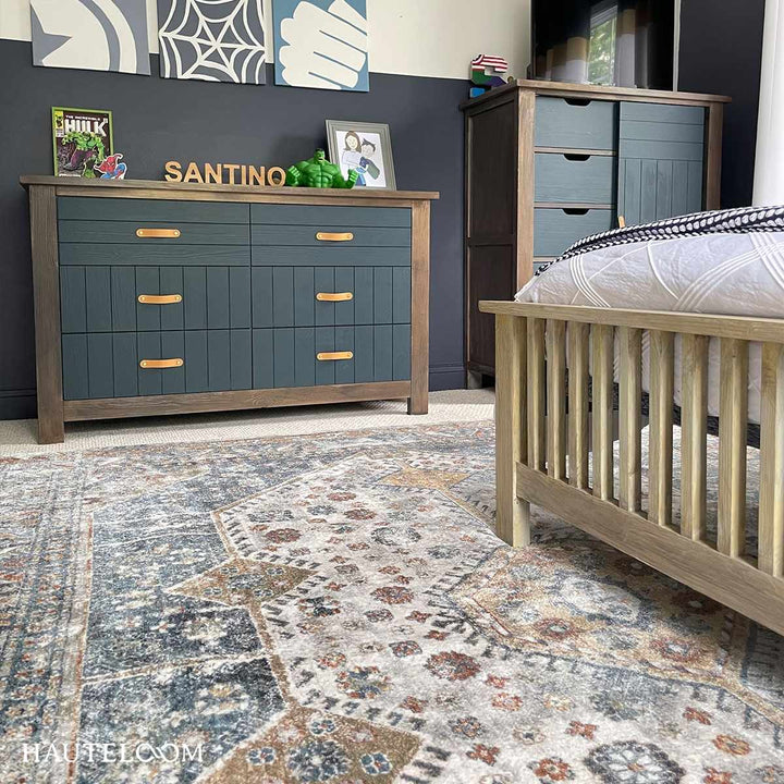 Traditional Ivory, Charcoal and Camel Vintage Style Machine Washable Area Rug - The Rug Decor