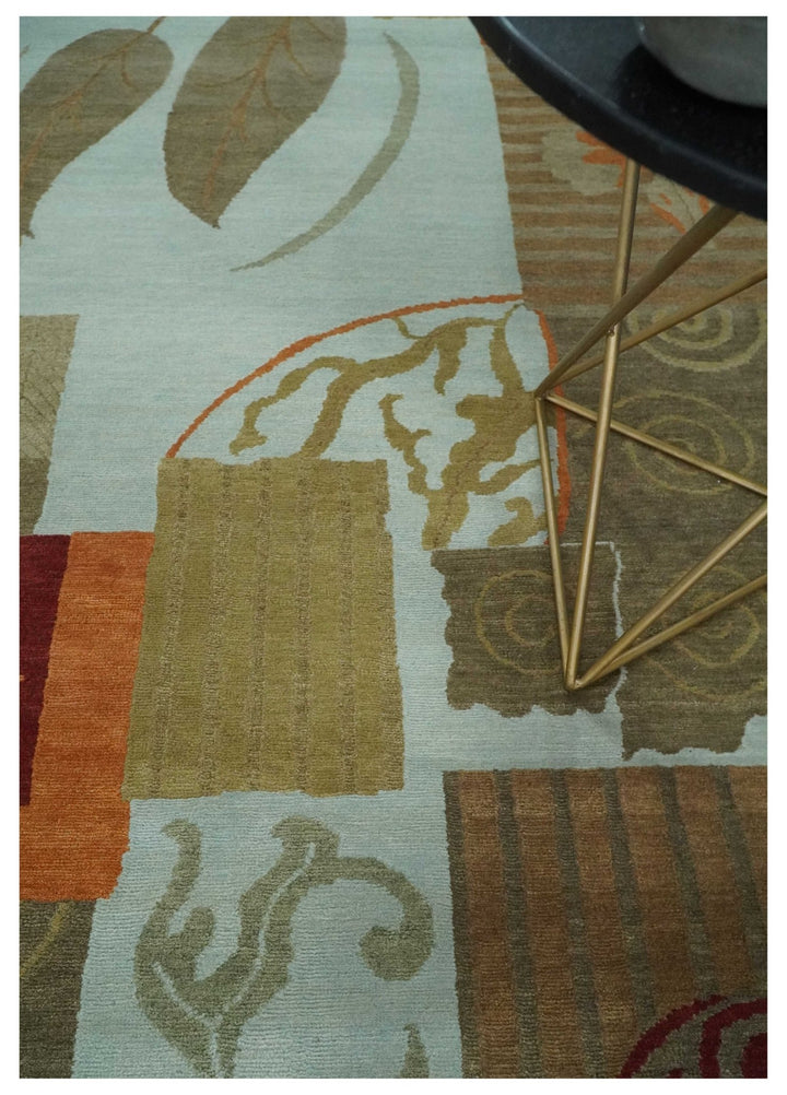 Traditional Leaf Hand woven Olive, Green and Aqua Indoor wool Area Rug - The Rug Decor