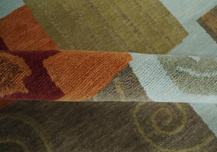 Traditional Leaf Hand woven Olive, Green and Aqua Indoor wool Area Rug - The Rug Decor