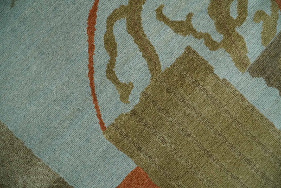 Traditional Leaf Hand woven Olive, Green and Aqua Indoor wool Area Rug - The Rug Decor