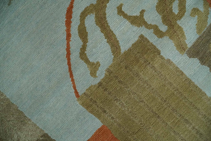 Traditional Leaf Hand woven Olive, Green and Aqua Indoor wool Area Rug - The Rug Decor