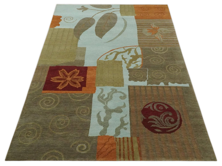 Traditional Leaf Hand woven Olive, Green and Aqua Indoor wool Area Rug - The Rug Decor