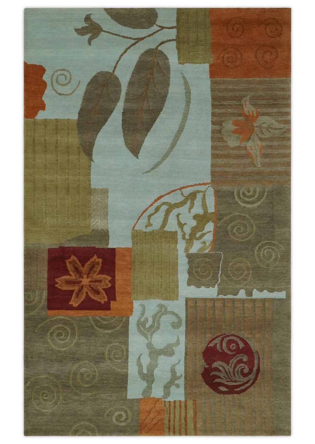 Traditional Leaf Hand woven Olive, Green and Aqua Indoor wool Area Rug - The Rug Decor