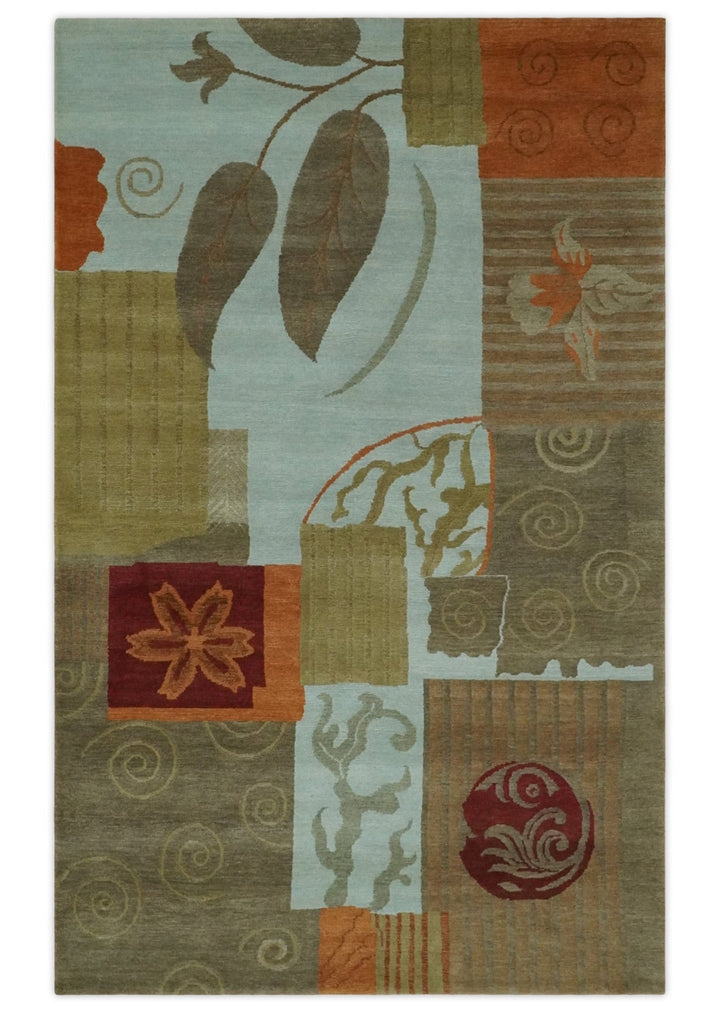 Traditional Leaf Hand woven Olive, Green and Aqua Indoor wool Area Rug - The Rug Decor