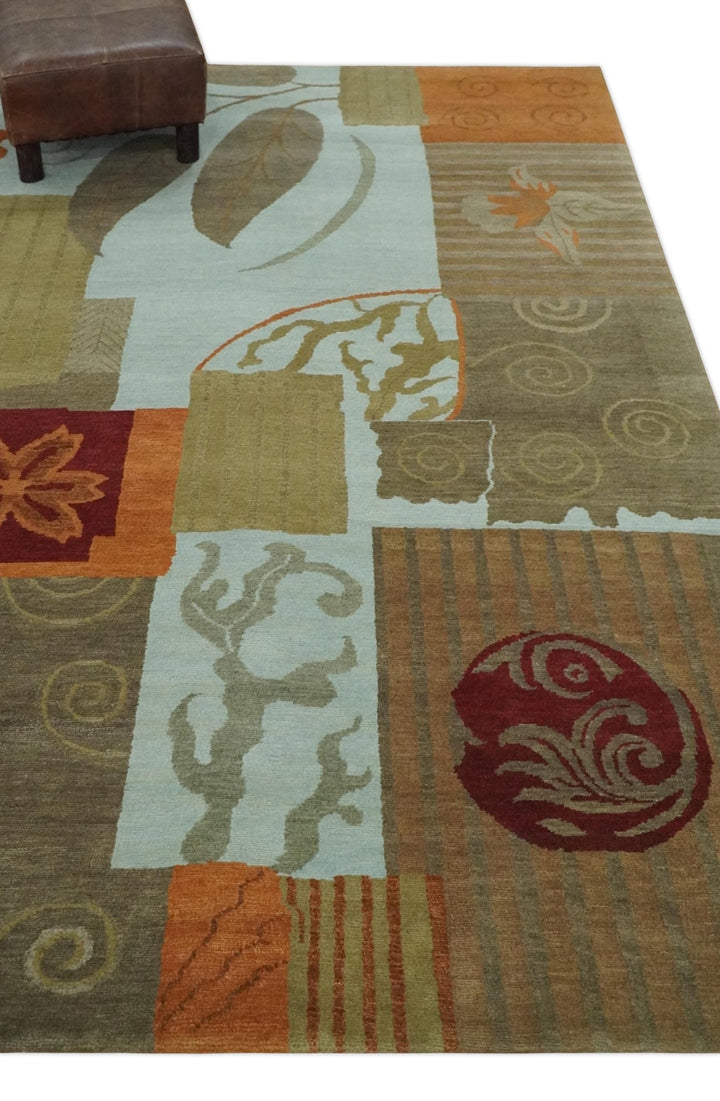 Traditional Leaf Hand woven Olive, Green and Aqua Indoor wool Area Rug - The Rug Decor