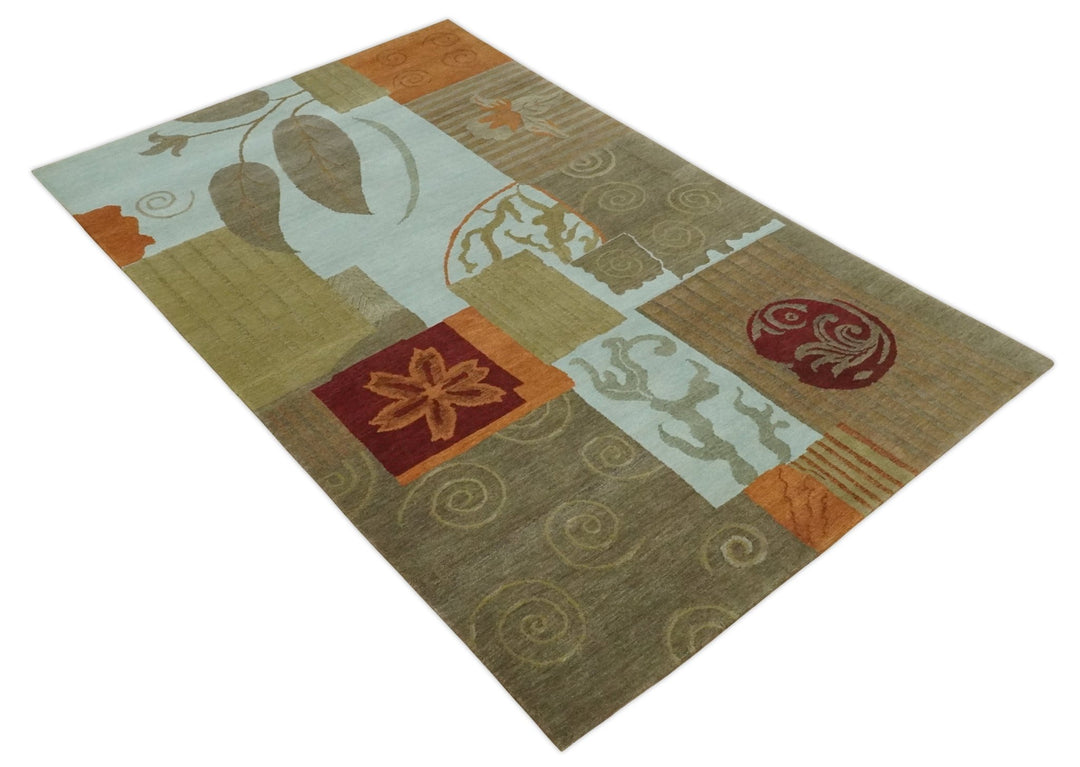 Traditional Leaf Hand woven Olive, Green and Aqua Indoor wool Area Rug - The Rug Decor