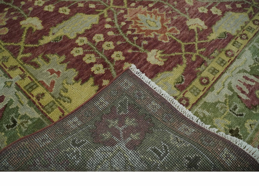 Traditional Maroon, Green and Beige Antique Donegal Design Hand knotted Area Rug - The Rug Decor