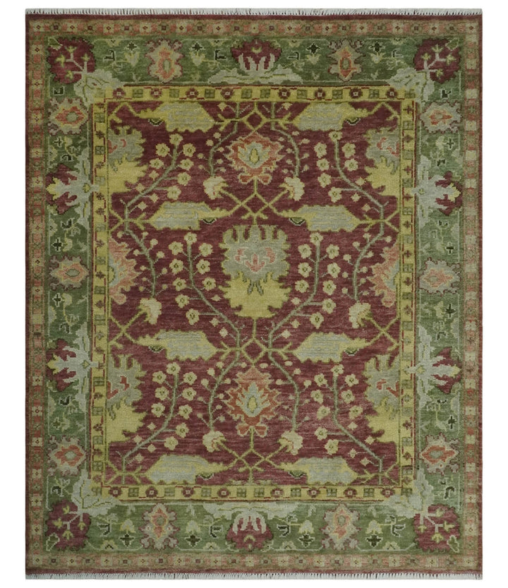 Traditional Maroon, Green and Beige Antique Donegal Design Hand knotted Area Rug - The Rug Decor