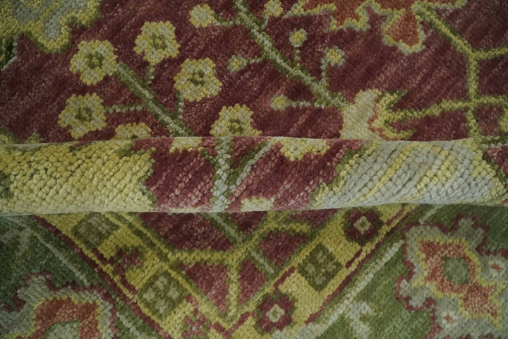 Traditional Maroon, Green and Beige Antique Donegal Design Hand knotted Area Rug - The Rug Decor