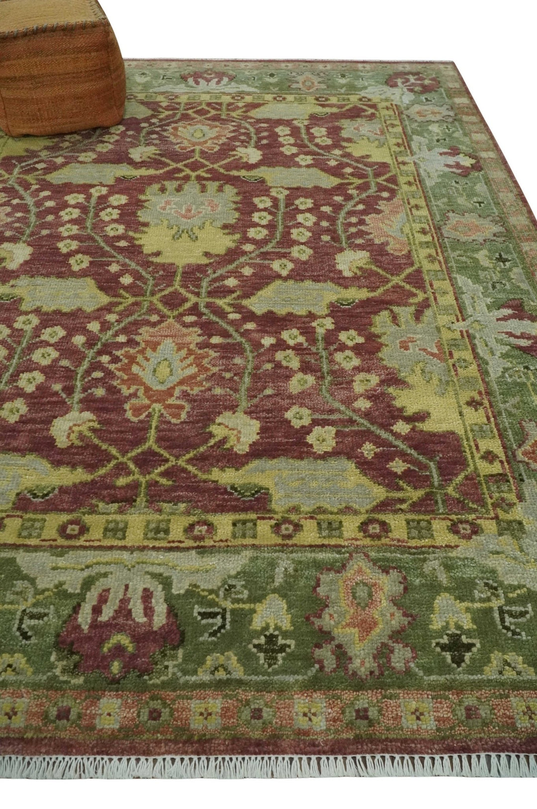 Traditional Maroon, Green and Beige Antique Donegal Design Hand knotted Area Rug - The Rug Decor