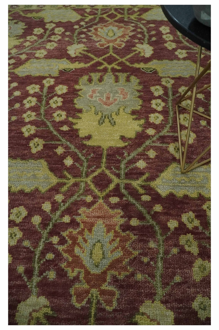 Traditional Maroon, Green and Beige Antique Donegal Design Hand knotted Area Rug - The Rug Decor