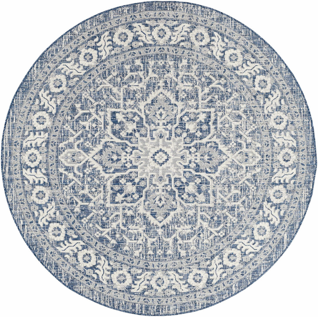 Traditional Medallion Design Blue and Ivory Machine Woven Rug - The Rug Decor