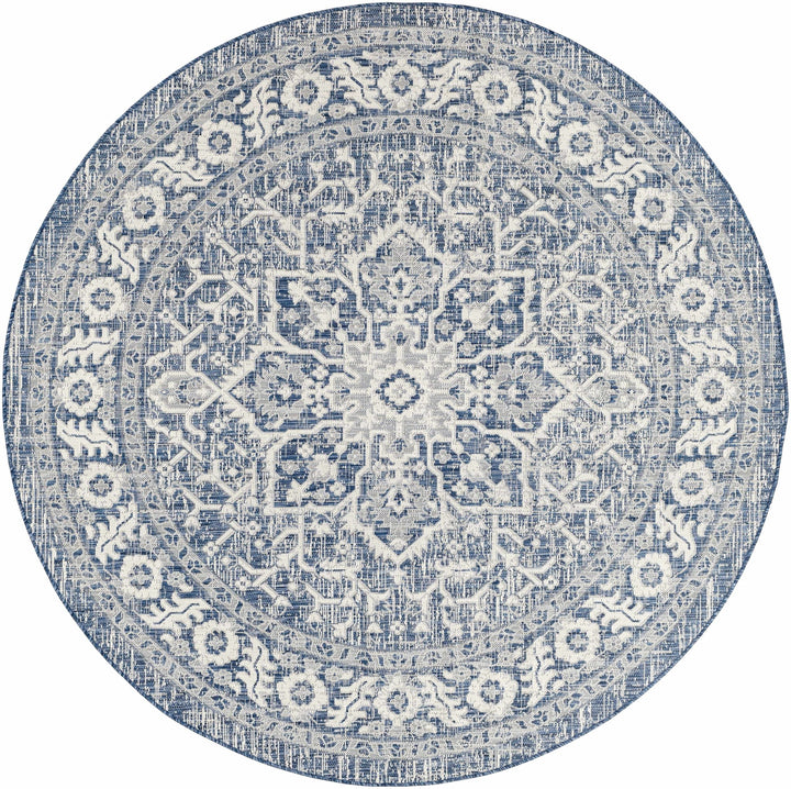 Traditional Medallion Design Blue and Ivory Machine Woven Rug - The Rug Decor