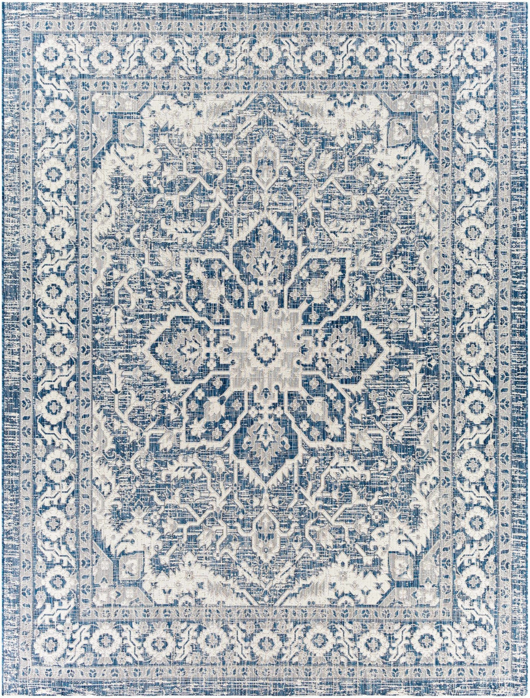 Traditional Medallion Design Blue and Ivory Machine Woven Rug - The Rug Decor