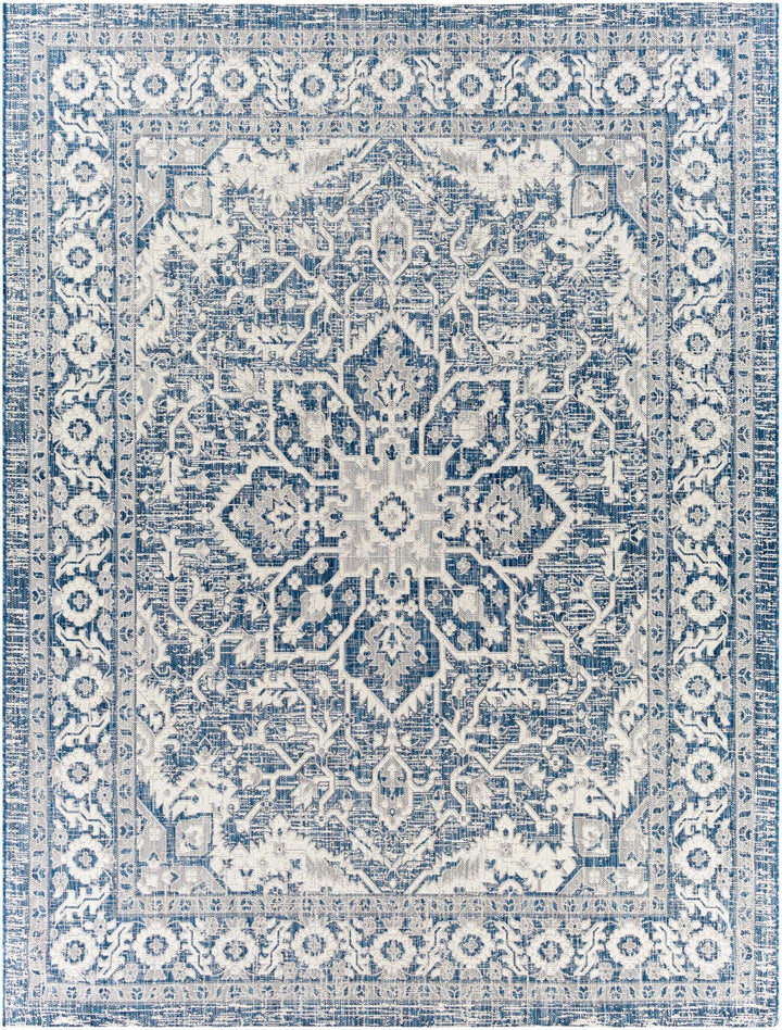 Traditional Medallion Design Blue and Ivory Machine Woven Rug - The Rug Decor