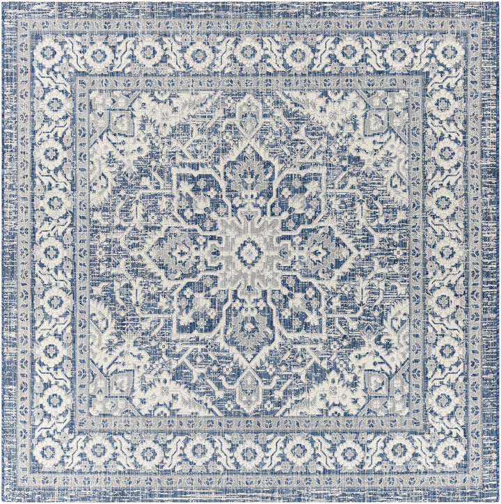 Traditional Medallion Design Blue and Ivory Machine Woven Rug - The Rug Decor