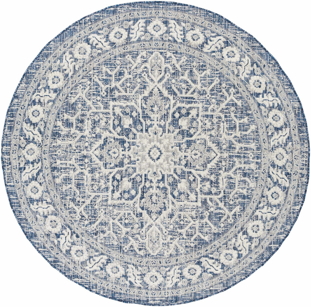 Traditional Medallion Design Blue and Ivory Machine Woven Rug - The Rug Decor