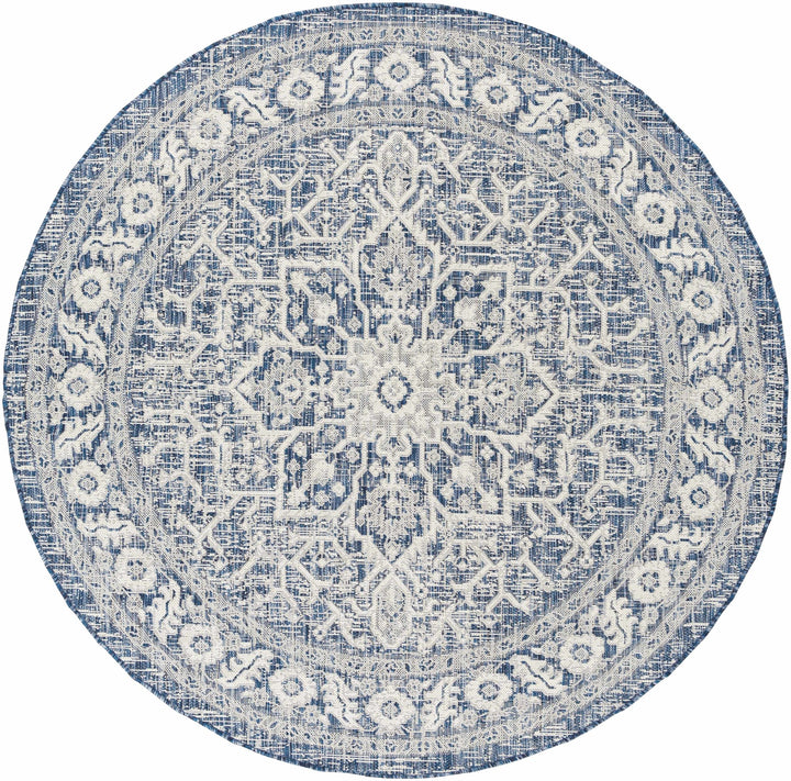 Traditional Medallion Design Blue and Ivory Machine Woven Rug - The Rug Decor