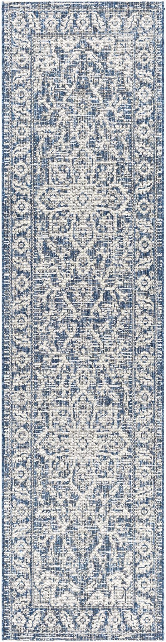 Traditional Medallion Design Blue and Ivory Machine Woven Rug - The Rug Decor