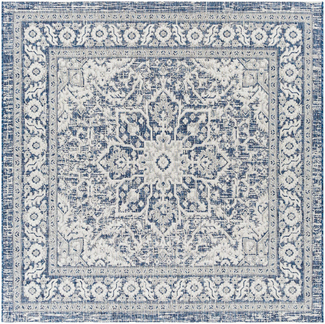 Traditional Medallion Design Blue and Ivory Machine Woven Rug - The Rug Decor